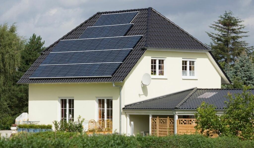 A house with solar panels on the roof